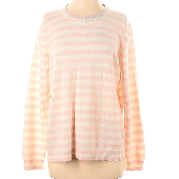 Jumper 1234 100% Cashmere Pink and Cream Striped Sweater Large - Picture 2 of 4